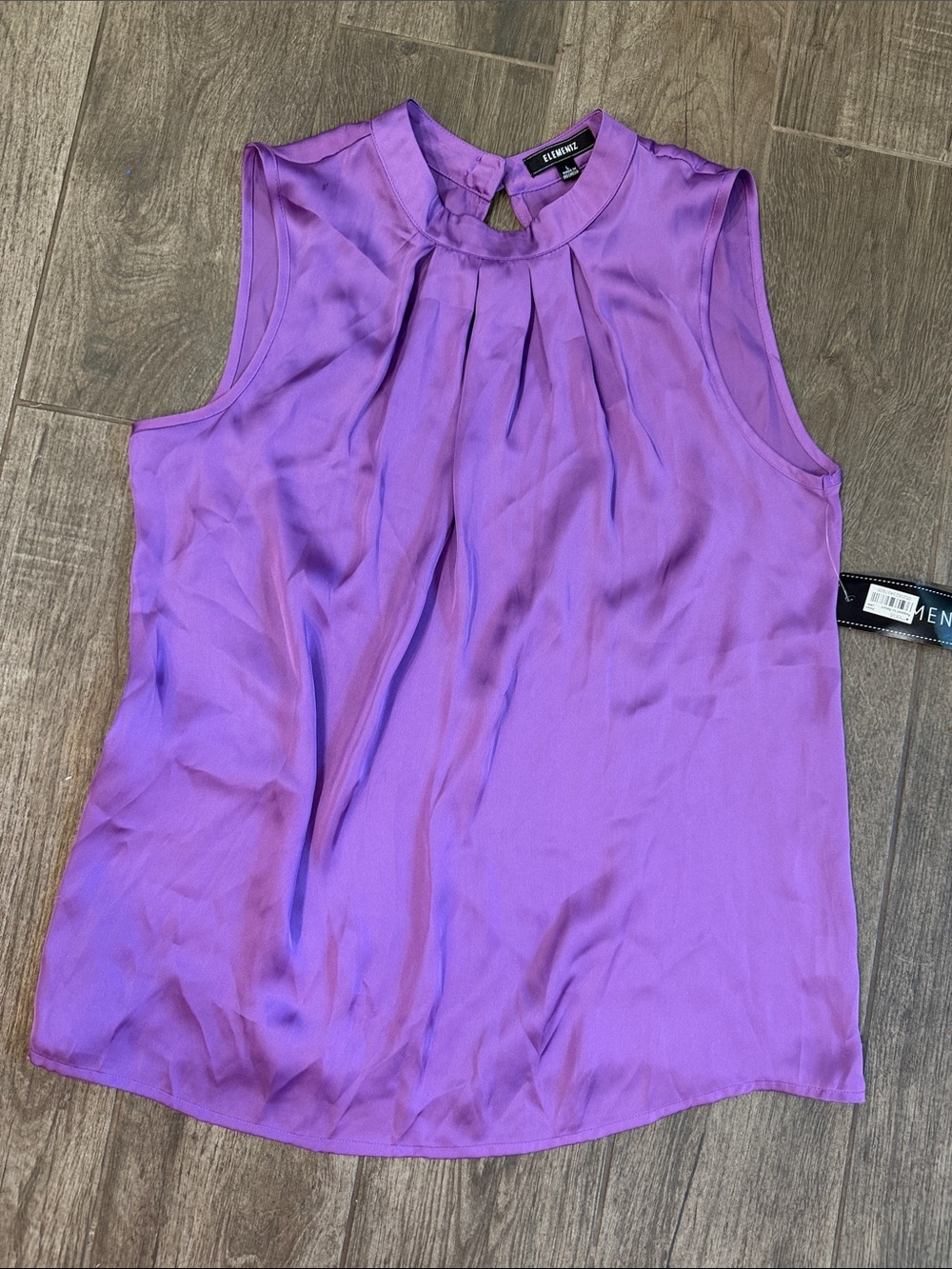 NWT Elementz Violet Sleeveless Pleated Neck Silky Camisole Top
